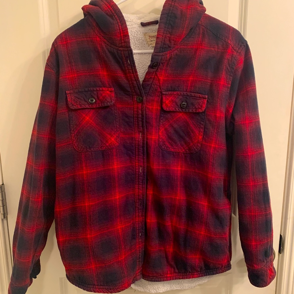Black & Red Flannel Button Down Jacket